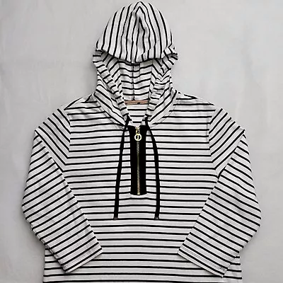 Jones New York Womens Signature 1/4 Zip Hoodie Size S Striped Stylish 3/4 Sleeve • $13.57