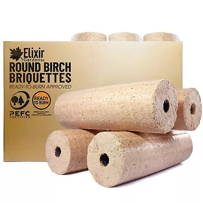 5 Pack (10kg) Ready To Burn Round Birch Hardwood Briquettes/Eco Heat Fuel Logs • £14.75