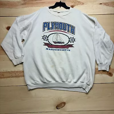 VINTAGE Massachusetts Sweatshirt XXXL White Crewneck Pullover Plymouth USA • $19.99