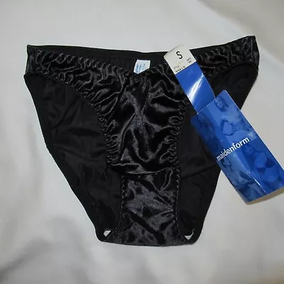 VTG NWT Maidenform Satin Stretch Panties Shiny Lycra Nylon Size S BLACK V-bikini • $44.99