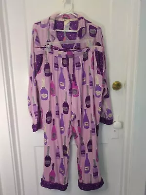 Munki Munki 2pc Flannel Pajamas PJ's Purple W/Champagne Bottles Sz Large  • $28