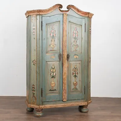Original Blue Painted Pine Armoire Dated 1835 • $6225