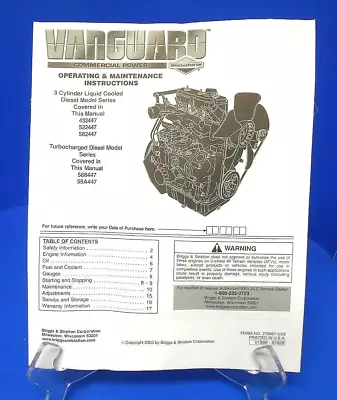 Briggs Diesel Vanguard  432447 52244758244758844758a447 Operators Manual • $10.99