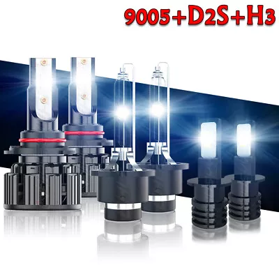 9005+D2S+H3 LED HID Headlight Bulb High Low Beam + Fog Light Bulbs 6000K White • $39.99