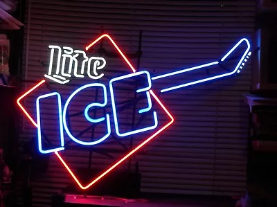 Rare Original MILLER Lite Ice Guitar Beer Neon Sign  Comes With Stand & Metal Tr • $555