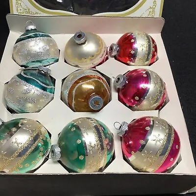 Vintage Christmas 9 Ornaments Shiny Bright Glitter / Multi-color / USA (SH1) • $47.99