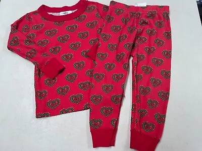 Hanna Andersson Organic Cotton  Red  Hearts Long Johns Pajamas  80  18  24  Ms • $13.50