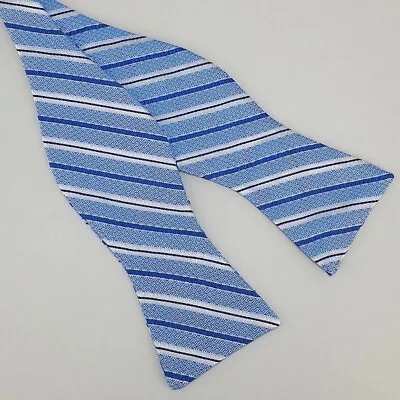 ROBERT TALBOTT Mens Blue Navy Silver STRIPED Woven Silk Bow Tie NWT • $59.99