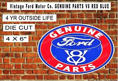 Vintage Ford Motor Co. GENUINE PARTS V8 RED BLUE Laminated Vinyl Decal  STICKER • $3.25