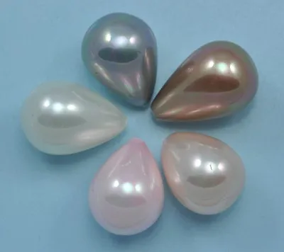 2x Half-drilled Teardrop Sea Shell Faux Pearls For Making Earrings Or Pendants • £5.71