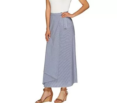 NEW G.I.L.I. $114 Petite Striped Wrap Front Maxi Skirt-Twilight Blue-Petite 10 • $12.99