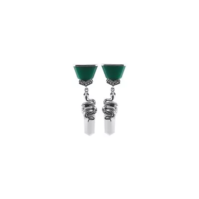 Snake Earrings Art Deco Style 925 Silver Set With Green Agate And Marcasite • £359.34