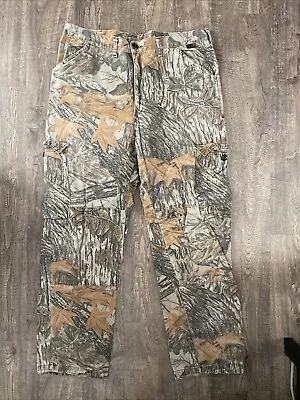 VINTAGE Walls Camo Cargo Pants Double Knee RealTree Hunting USA Made Sz L 38-40 • $17