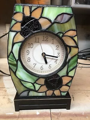 Vintage Floral Stained Glass Clock Lamp Or Nightlight • $39.99