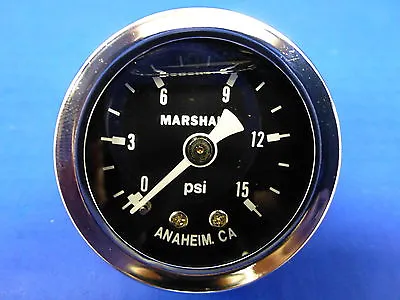 Marshall Gauge 0-15 Psi Fuel Pressure Oil Pressure  Black 1.5  Diameter Liquid • $23.70