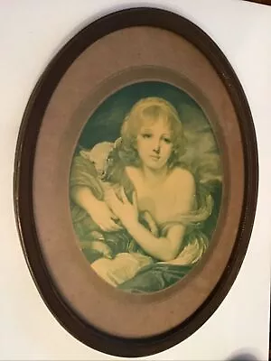 Antique Oval Frame And Picture Of Girl With Lamb • $30