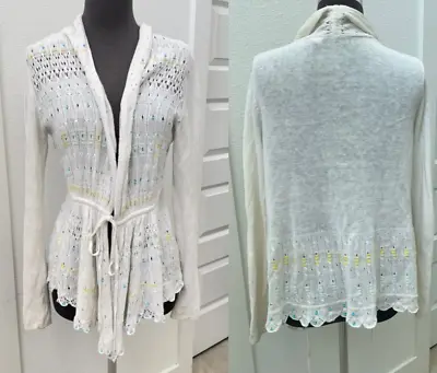 $18.70 • Buy Moth Anthropologie Crochet Cardigan Sweater Size Medium Embroidered Beaded