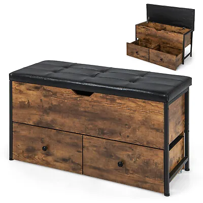 Storage Ottoman Bench W/ Padded Seat Cushion Flip Top Storage Chest W/ Drawers • $139.95