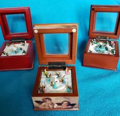 Mr. Christmas Lot 3 Animated Miniature Music Box Motion Skaters & Sleigh Angels • $34.99