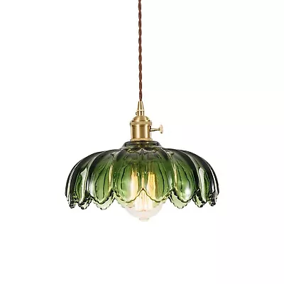 Vintage Pendant Light Fixtures - Hanging Green Glass Pendant Light Gold Vinta... • $101.39