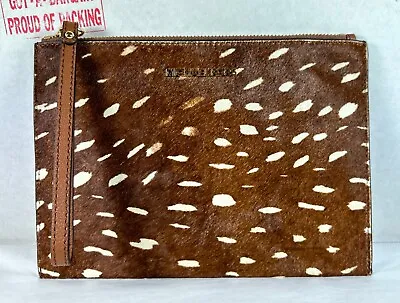 MICHAEL KORS JET SET TRAVEL Brown Multi  Leather Haircalf XL Zip Clutch Wristlet • $54.98