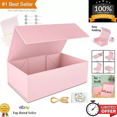 Rectangle Collapsible Gift Box - 12x6x4'' With Lid & Magnetic Closure - Pink • $15.79