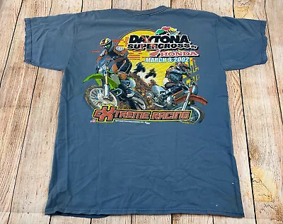 Vintage 2001 Daytona Supercross Honda Moto Racing T Shirt Blue Distressed Size L • $20