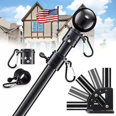 6Ft Spinning Flag Pole Kit Black Flag Pole & Bracket Kit Tangle Free Flag Pole • $24.77