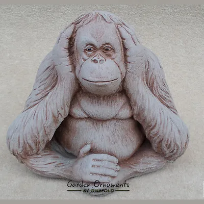 Wise Monkey Hear No Evil Hand Cast Stone Outdoor Garden Ornament Ape Gift • £39.90