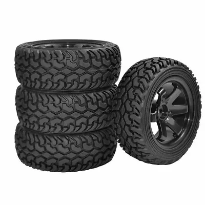 4x RC 1/10 Rally Tires And Wheels Rims Hub 12mm Hex For HSP HPI Tamiya RC Car • £12.99