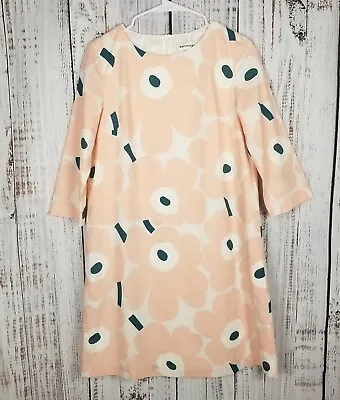 Marimekko Unikko Shift Dress Pink Peach Floral  Size 34 US Sz. 4 Lined  • $75