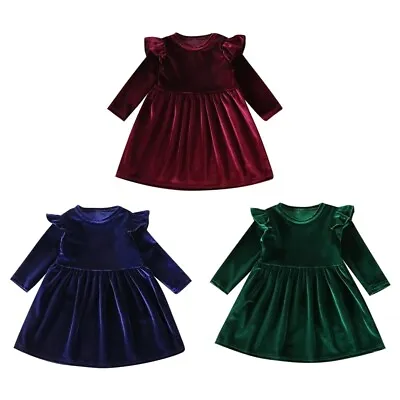 Toddler Girls Long Sleeve Dress Autumn Soft Velvet Dress Multicolour 6M-5Y • £8.59