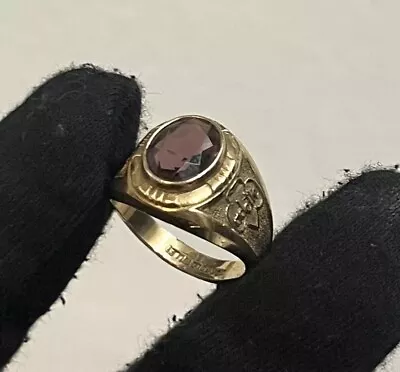 Vintage 10Kt Gold Filled Adette Amethyst Stone Ring Sz 6.25 14mm Gf Vtg Art Deco • $56