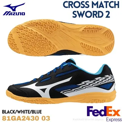 Mizuno Table Tennis Shoes CROSS MATCH SWORD 2 Black/White/Blue 81GA2430 03 NEW! • $79.50