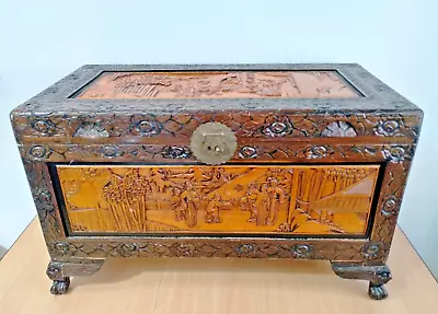£34.99 • Buy Large Chinese Oriental-Style Reproduction Wooden Chest With Carved Panels.