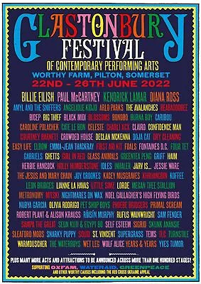 £4.99 • Buy GLASTONBURY FESTIVAL LINE UP 2022 Print Event Poster Gift Promo Bands Acts List