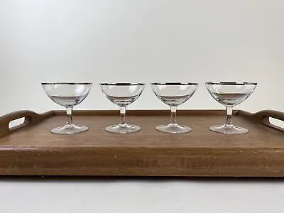 Vintage Silver Rim Champagne Coupes Glasses Cocktail Platinum Barware Set Of 4 • $34.50