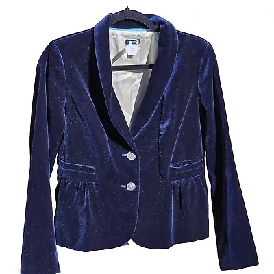 J Crew Womens Navy Eden Lined Velvet Blazer Peplum Button Front Jacket Size 8  • $39.99