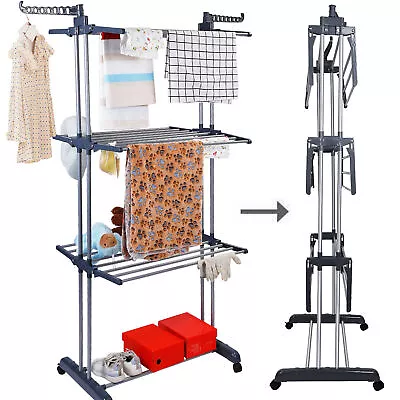 4-Tier Clothes Drying Rack Large Folding Clothes Airer Laundry Garment Rack • $38.59
