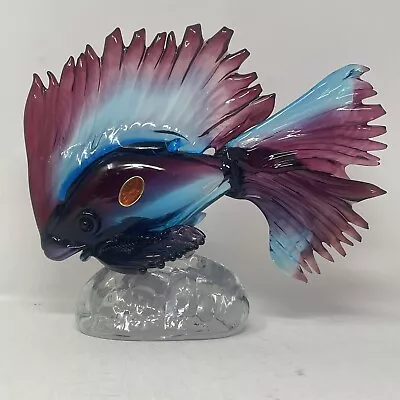 Vintage LARGE Murano Multi Color Glass Fish Original Sticker Blue Purple READ • $249.95