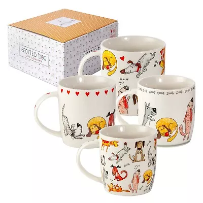 Mug Set 4 Coffee Tea Mugs Porcelain China Funny Cute Dogs Themed Gift Dog Lovers • £19.99