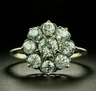 $159.93 • Buy 2Ct Round Lab Created Diamond Cluster Women's Flower Ring 14K Yellow Gold Finish