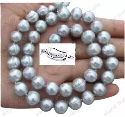 17.5inch 12-13MM Natural South Sea Round Gray Baroque Pearl Necklace 925s Clasp • $5
