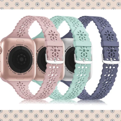 $14.91 • Buy Lace Silicone Slim Narrow Thin Sport Band For Apple Watch 7 6 SE 5 42 44 41 45mm