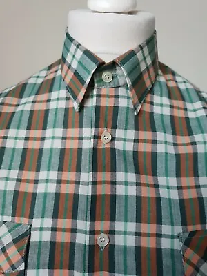 Vintage 70s/80s Short Sleeve Checked SHIRT In Green PolyCotton Mod Indie*M* VD67 • £13