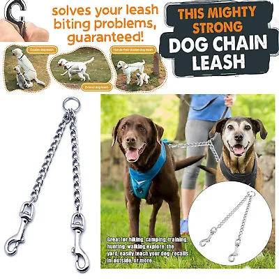 Twin Dog Chain Collar Coupler Lead Training Puppy Adjustable Double 2 Way Leash • £4.89