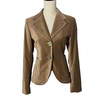 Brown Velvet Blazer Jacket Max Mara Womens Size 12 Cotton Blend Long Sleeved • £49.99