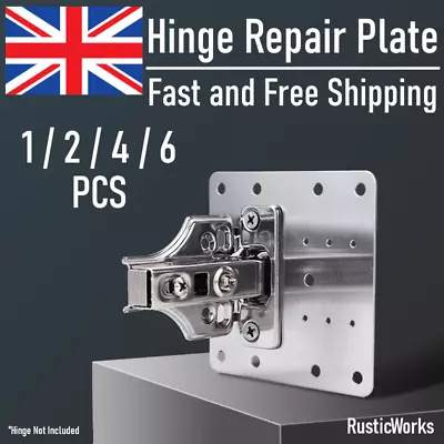 Cabinet Hinge Repair Plate Cupboard Wardrobe Door Kit With Screws 1/2/4/6 Pcs • £2.99