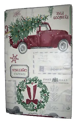 Red Truck With Christmas Tree Vinyl Tablecloth Oblong 52” X70” • $14.99