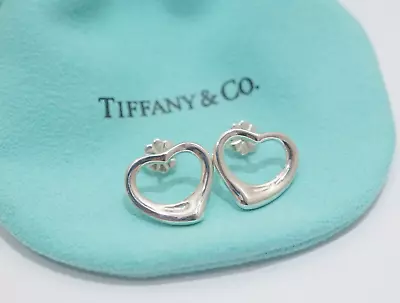 Tiffany & Co. Sterling Silver Elsa Peretti Large 16mm Open Heart Earrings • $168